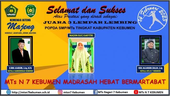 MTsN 7 Kebumen Raih Juara 3 Cabang Lempar Lembing  POPDA Kabupaten Kebumen