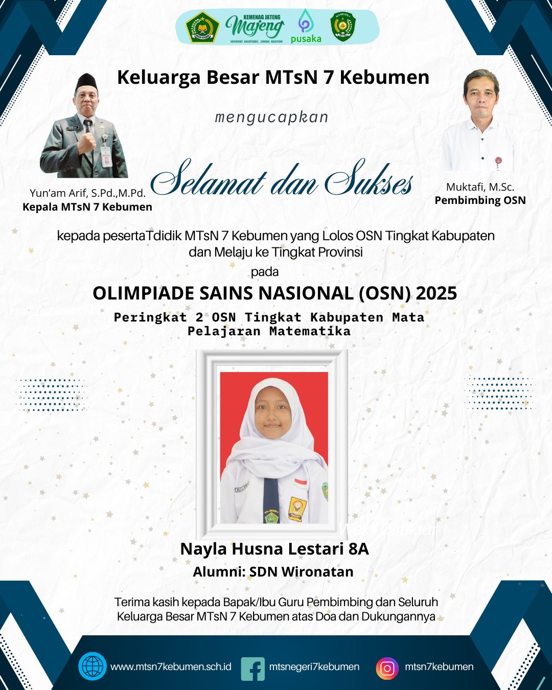 Lolos OSN Tingkat Kabupaten, Peserta Didik MTsN 7 Kebumen Siap Berkompetisi di Tingkat Provinsi