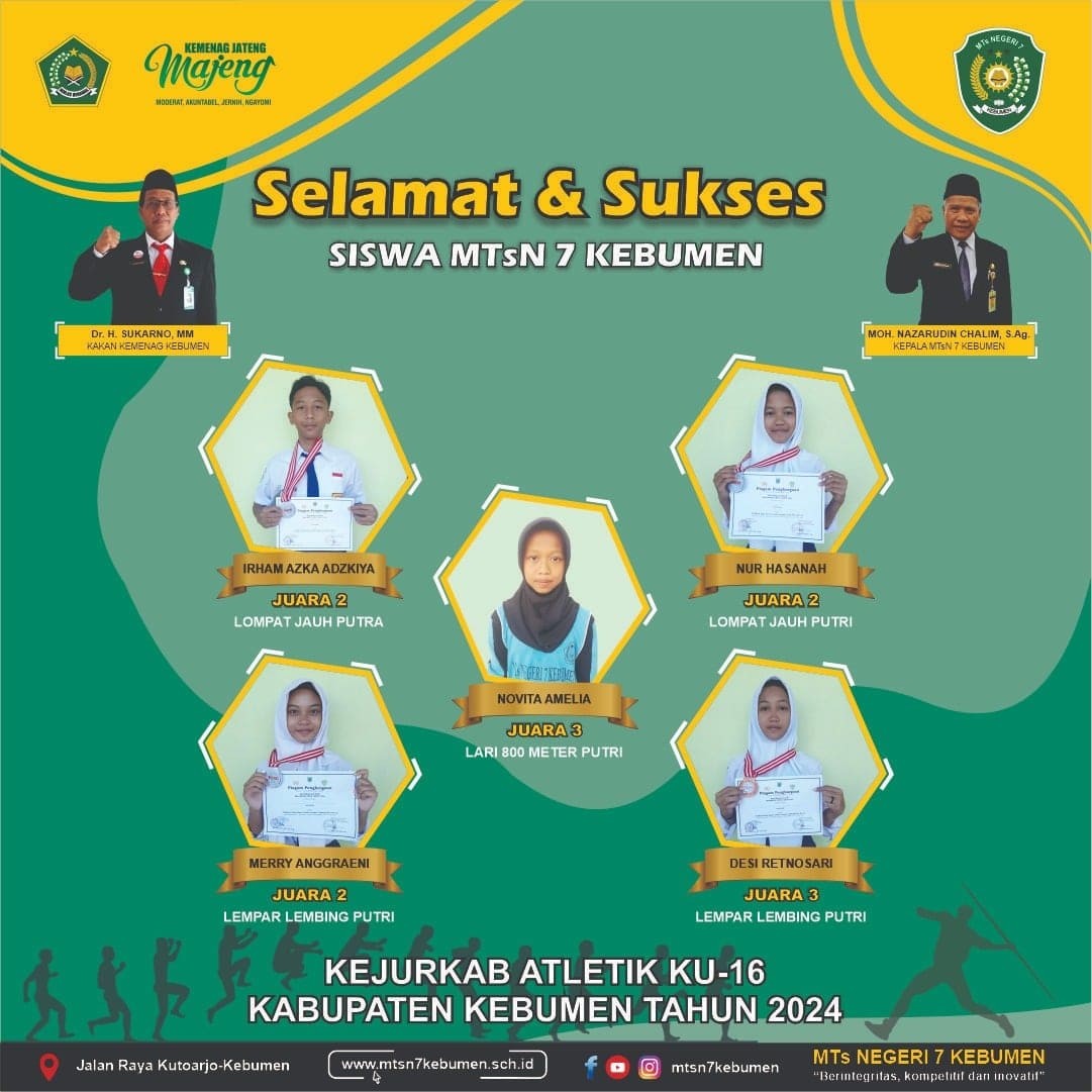 MTsN 7 Kebumen Raih 5 Medali pada Kejuaraan Atletik Kelompok Umur Tahun 2024